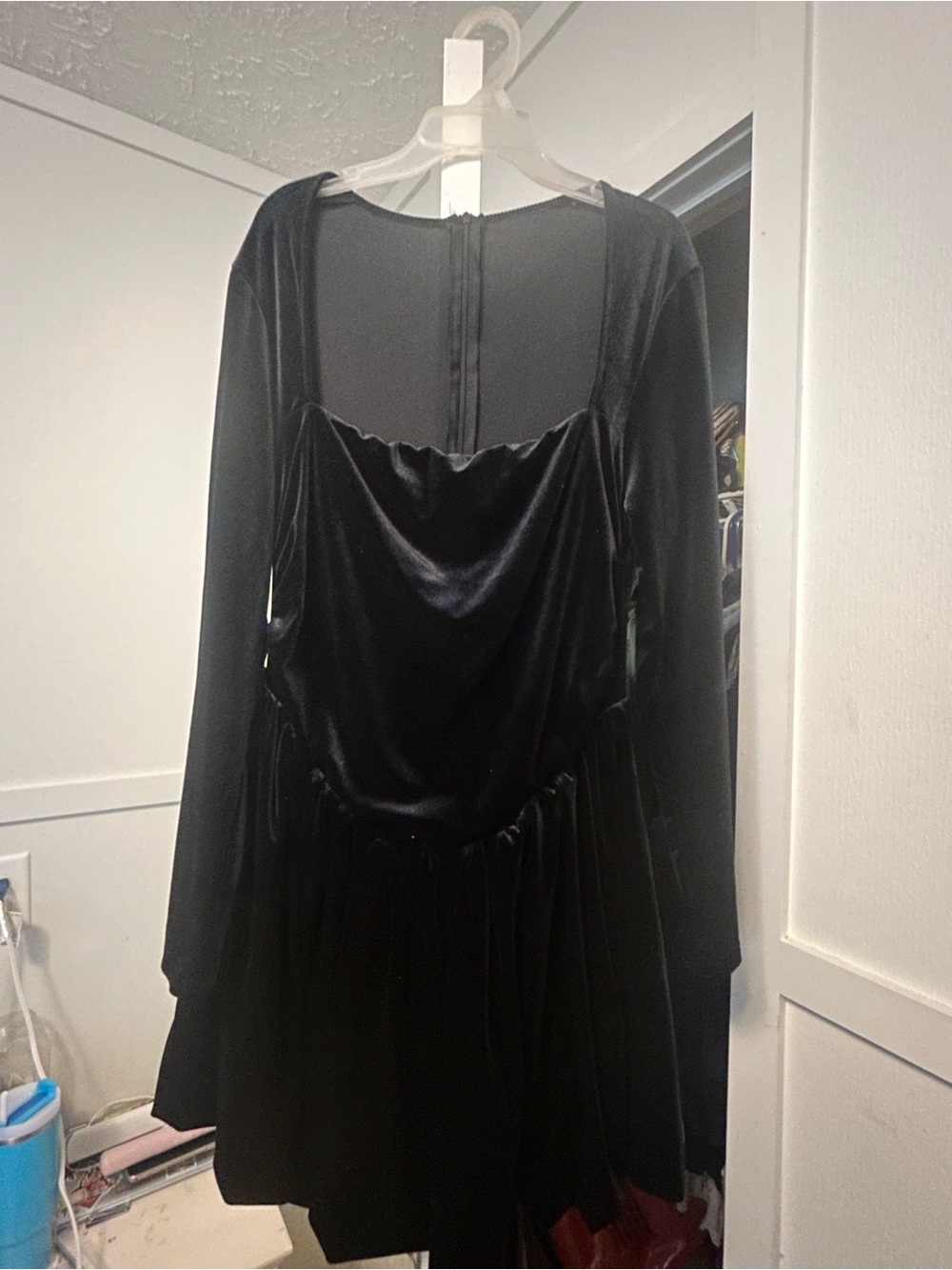 Black Velvet Long-Sleeve Mini Dress